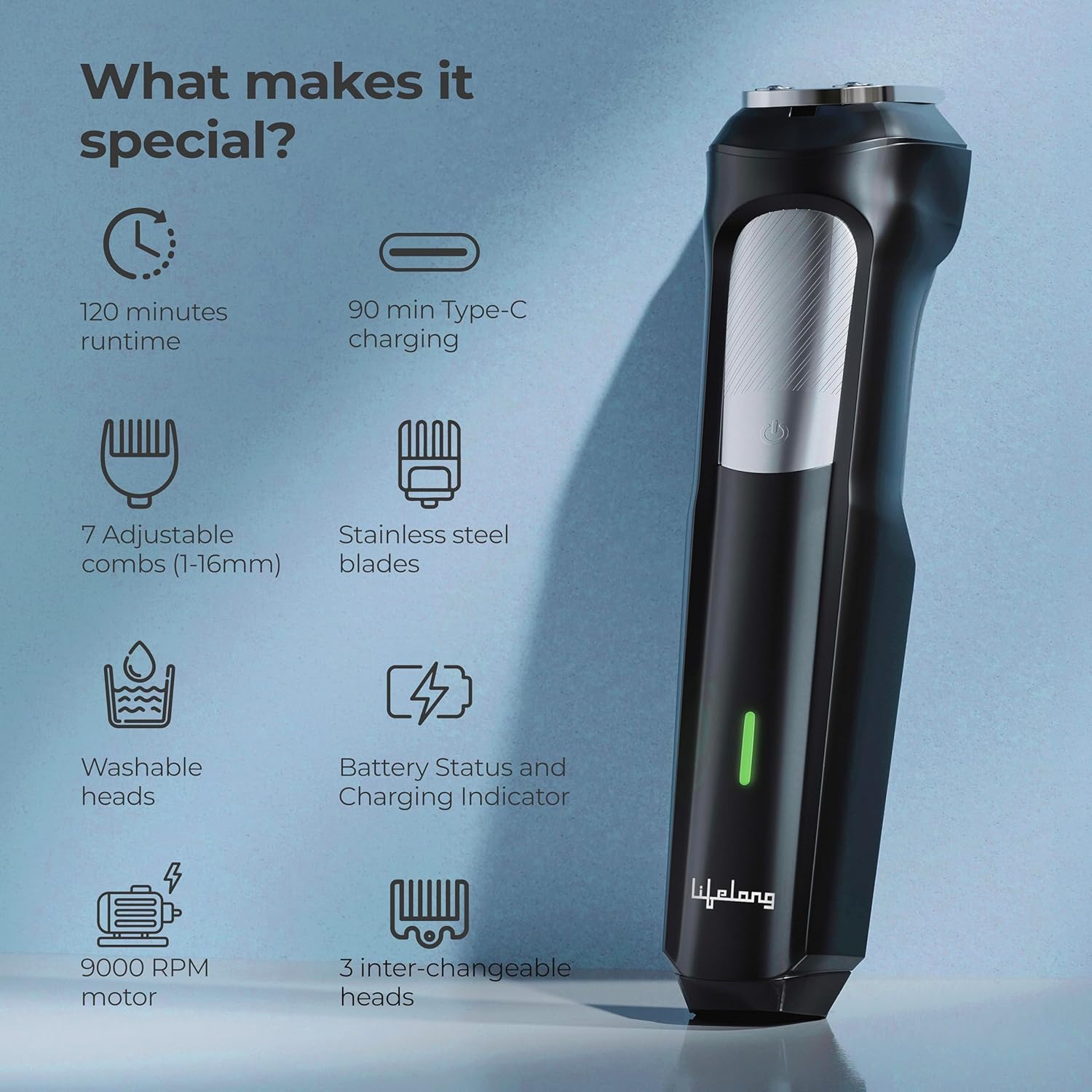 Lifelong All in One Trimmer with 7Combs Full Body Groomer for Man  - 2