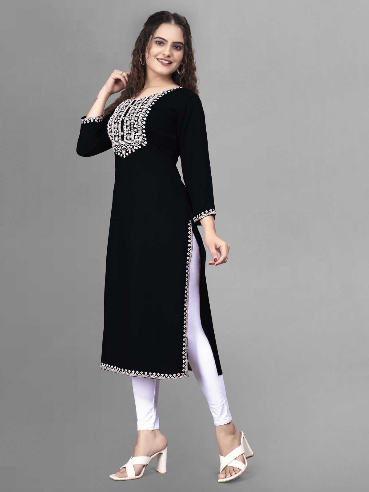 PATBRO Embroidered Viscose Rayon A-line Kurti - 2