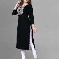 PATBRO Embroidered Viscose Rayon A-line Kurti - 2