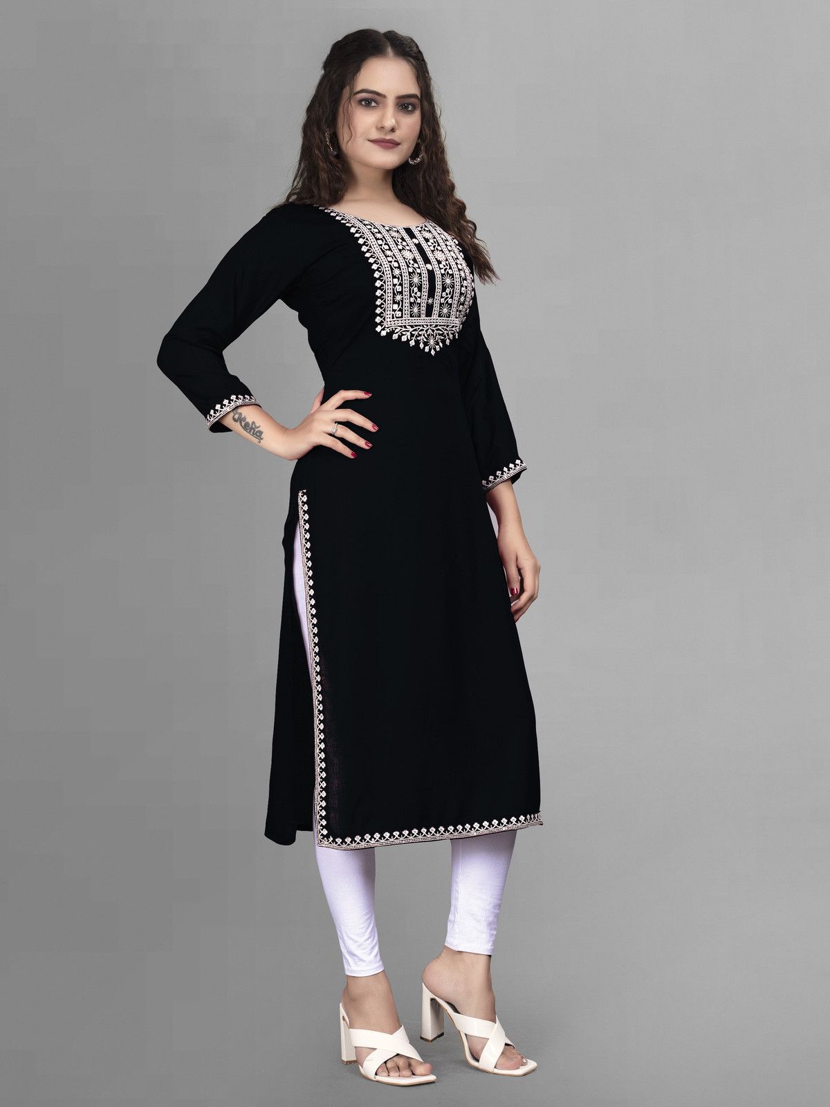 PATBRO Embroidered Viscose Rayon A-line Kurti