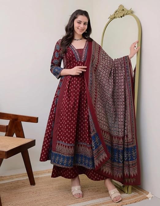 KLOSIA Women's Printed Anarkali Set - 3