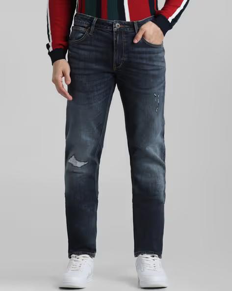 JACK & JONES Men Washed Slim Fit Jeans Insert Pockets