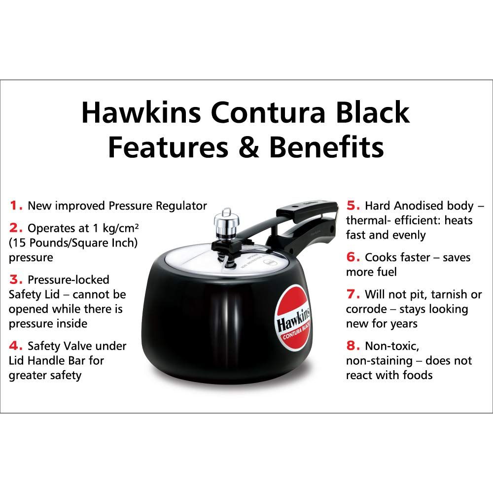 Hawkins Contura Black 3 Litre Pressure Cooker - 5