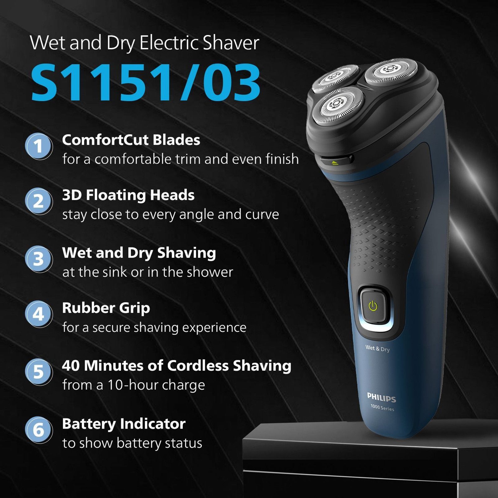 PHILIPS S1151/03 Shaver For Men (Blue) - 2