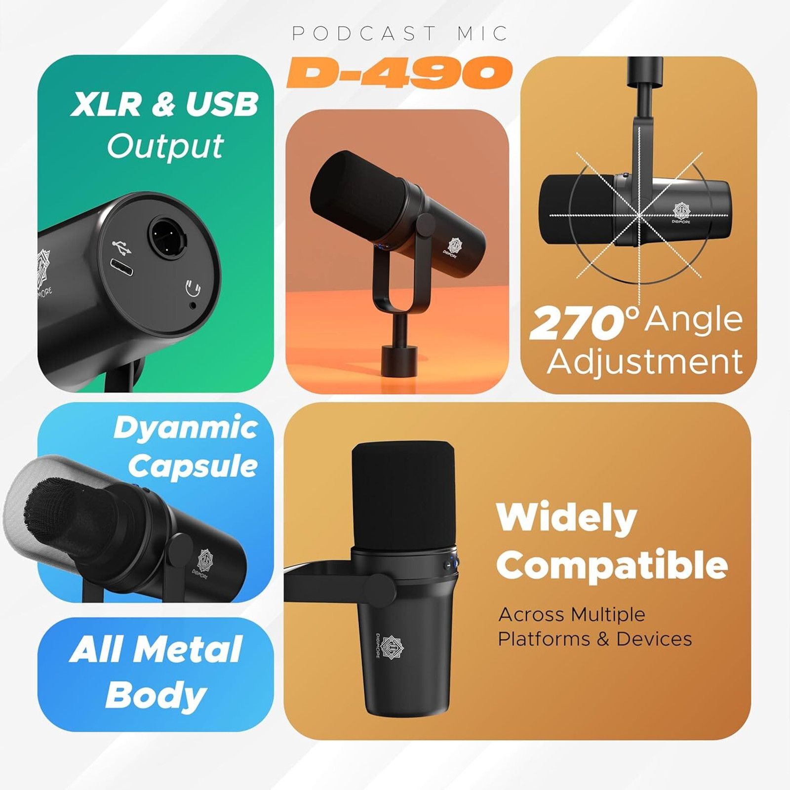 Digimore D-490 Dynamic Podcast Recording Microphone - 2