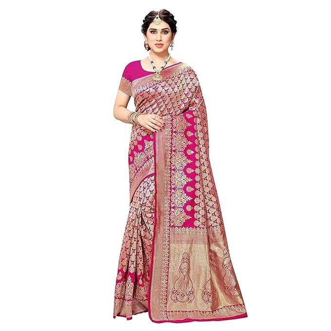 Yashika Women's Trendy Banarasi Kanjivaram Silk Saree with Blouse Material