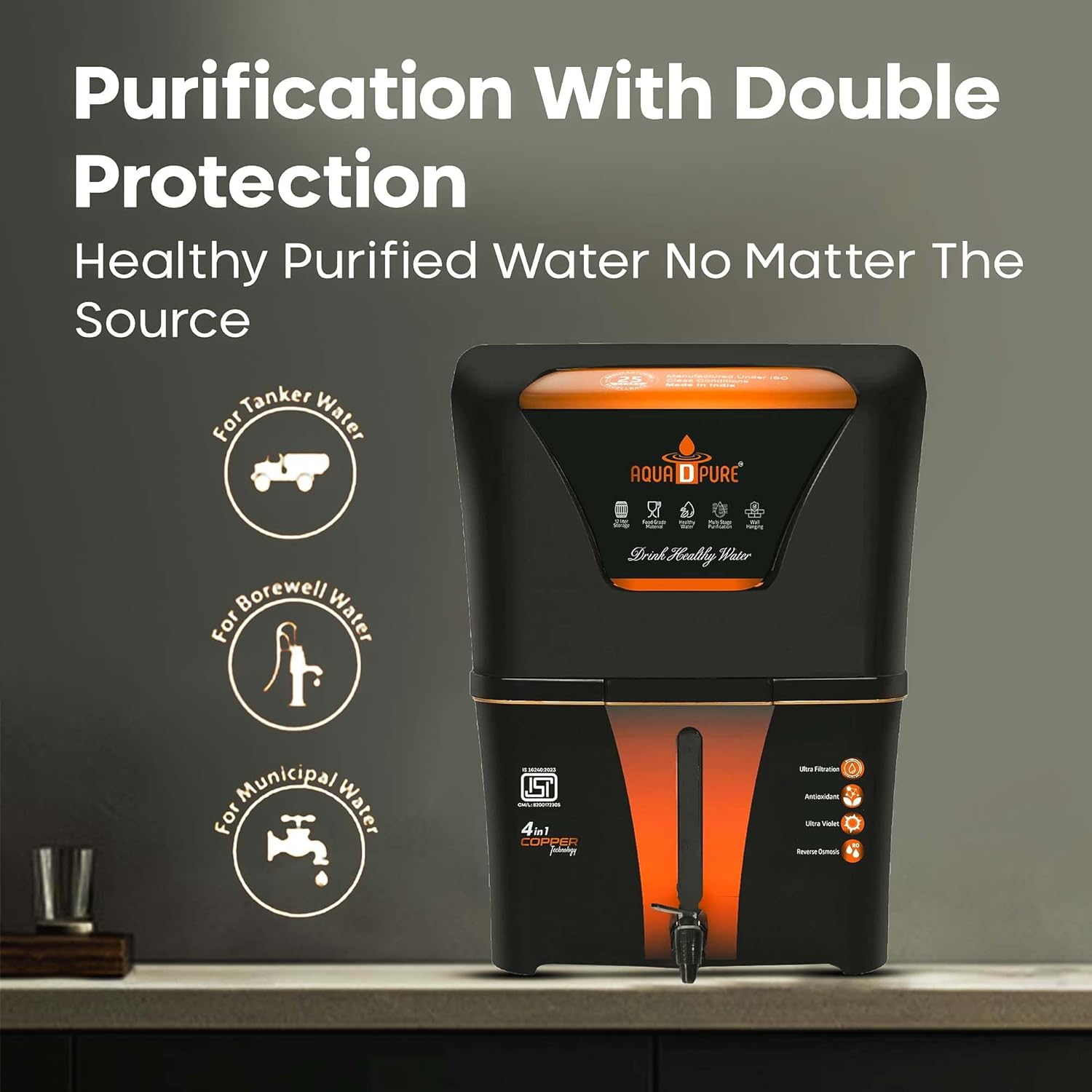 AQUA D PURE 4 in 1 Copper RO Water Purifier - 4