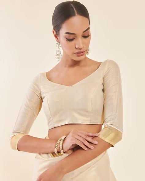 SOCH Gold Tissue Kasavu Saree With Zari Pallu And Borders Saree - 5