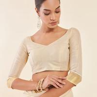 SOCH Gold Tissue Kasavu Saree With Zari Pallu And Borders Saree - 5