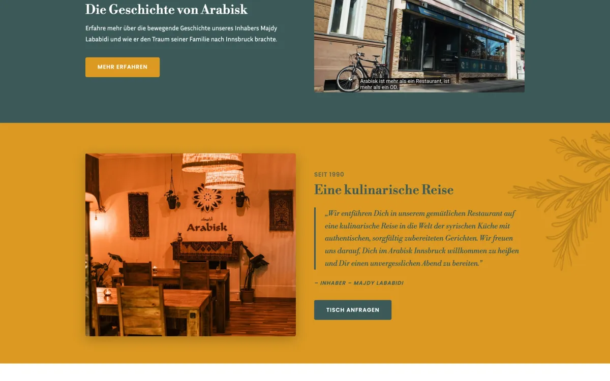 Webentwicklung: Die Speisenuebersicht auf arabisk.at mit Aufnahmen der syrischen Gerichte
