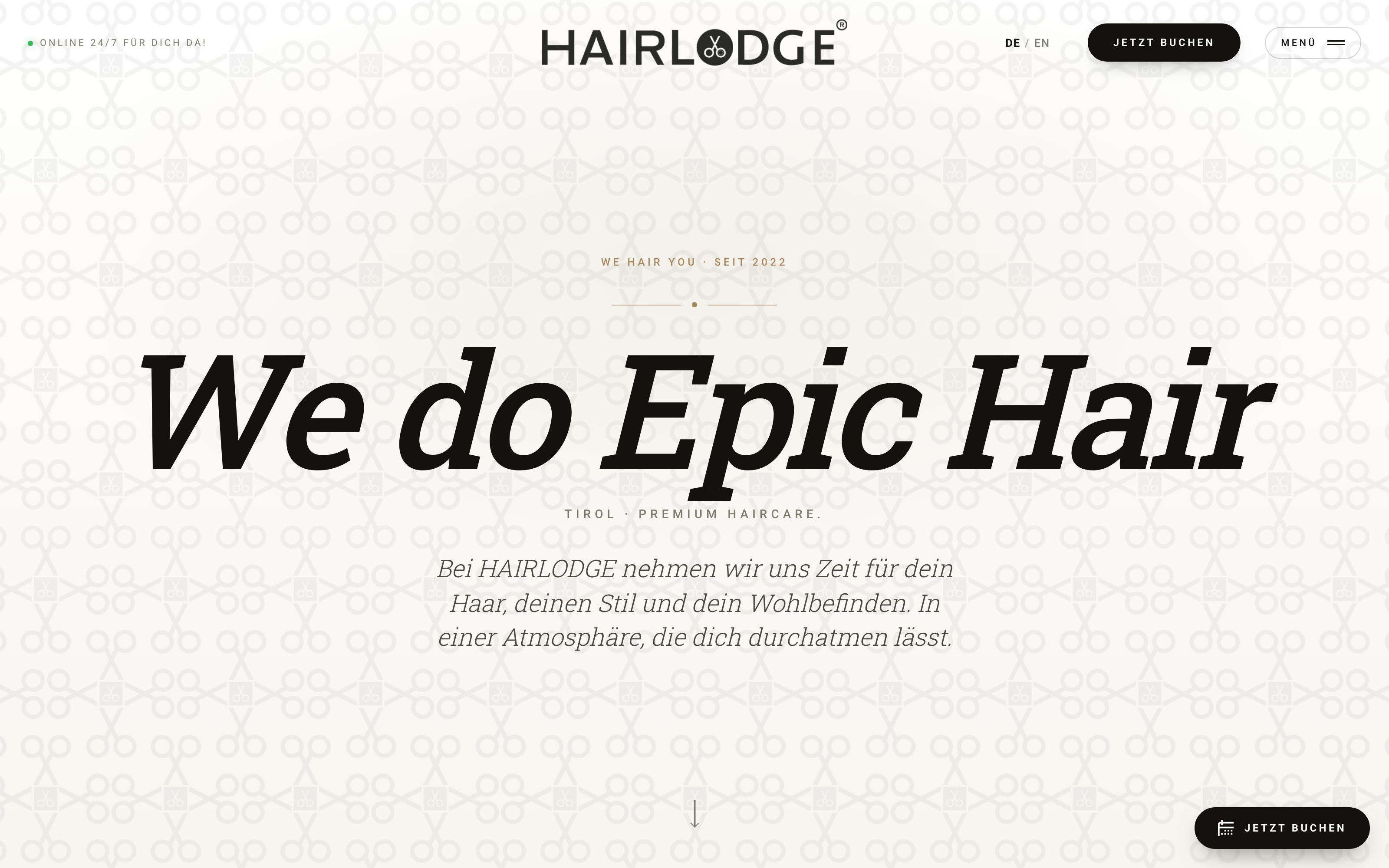 HAIRLODGE: Startseite von hairlodge.at mit dem Leitsatz We do Epic Hair