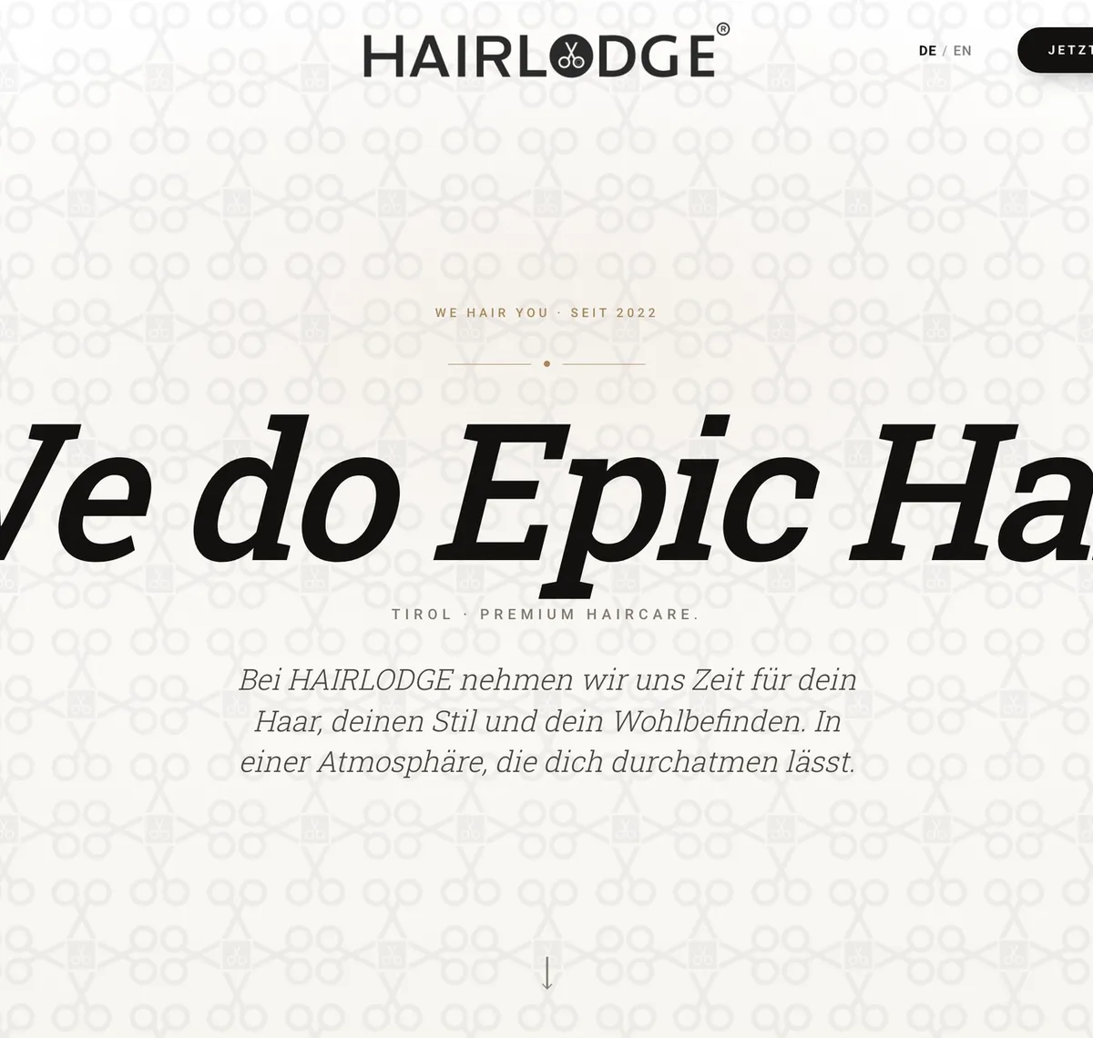 HAIRLODGE: Startseite von hairlodge.at mit dem Leitsatz We do Epic Hair