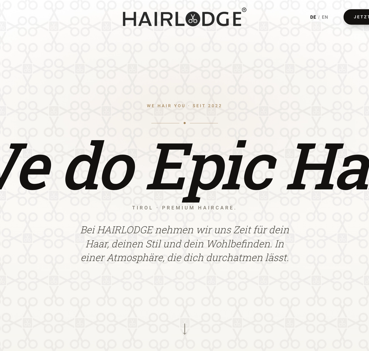 HAIRLODGE: Startseite von hairlodge.at mit dem Leitsatz We do Epic Hair