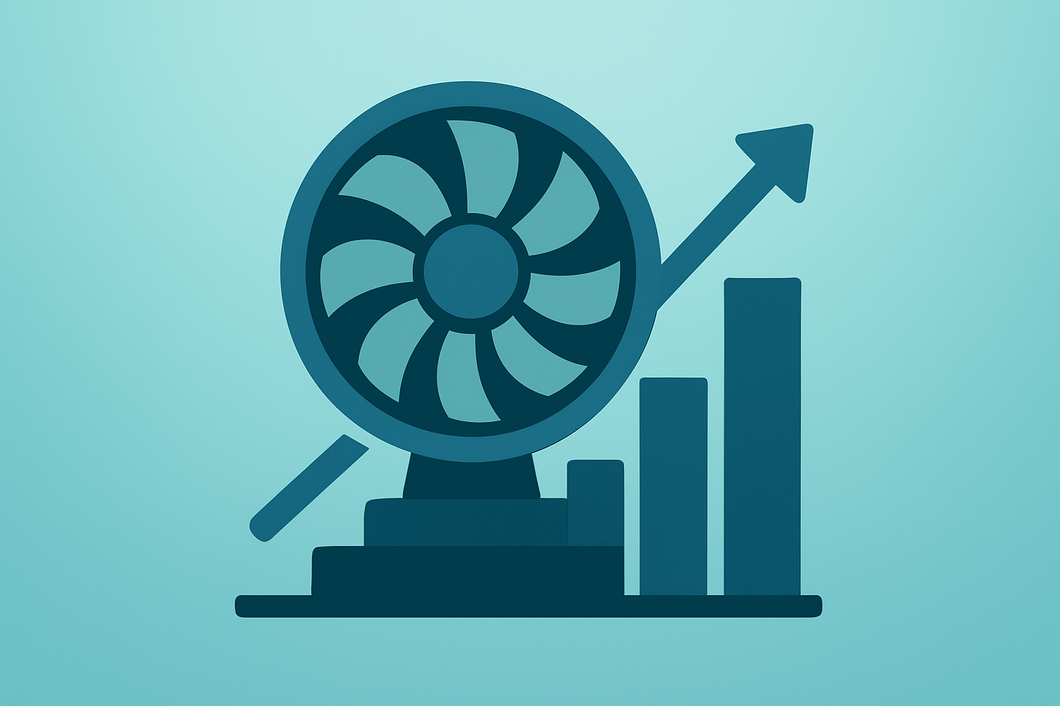 Flat filled vector of a power turbine expanding to symbolize the TotalEnergies EPH acquisition and cash flow uplift.