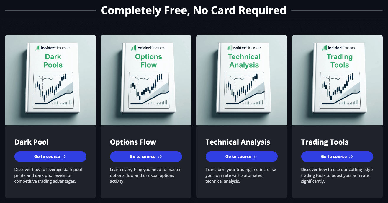 InsiderFinance free trading courses on dark pool, options flow, technical analysis, and trading tools