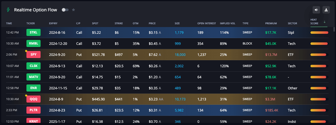 InsiderFinance real-time options flow dashboard displaying top position options flow orders