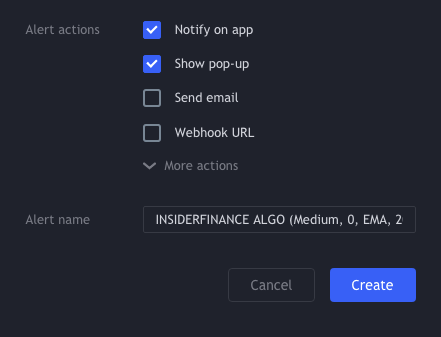 Alert notifications on TradingView showing how to receive alerts for InsiderFinance Algo