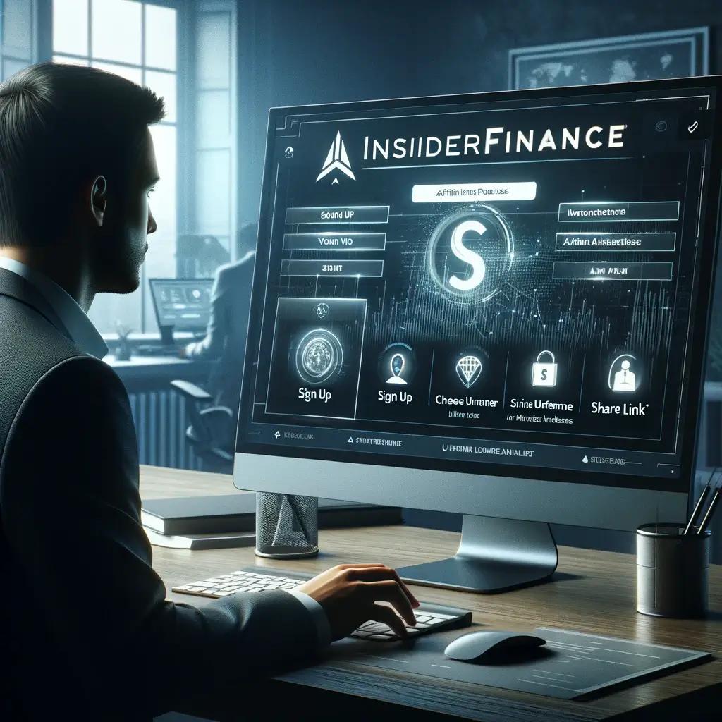 Person engaging with the InsiderFinance affiliate program on a modern and sleek computer