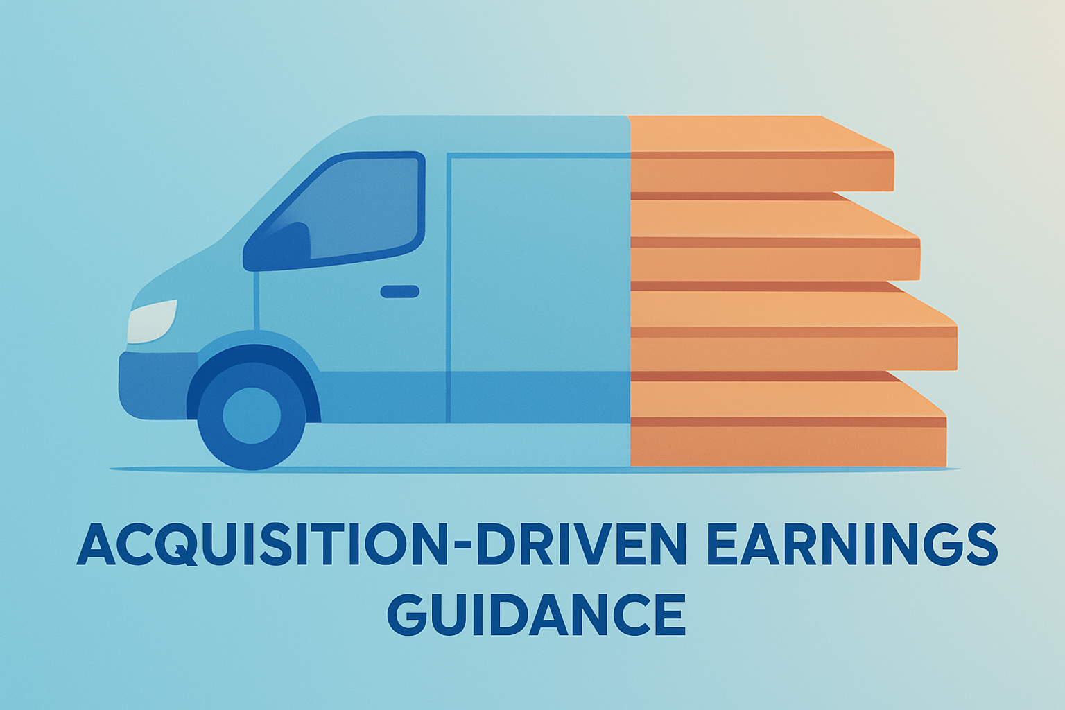 Flat filled vector of a home improvement truck and ledger to convey Lowe's Q3 earnings, guidance and acquisition.
