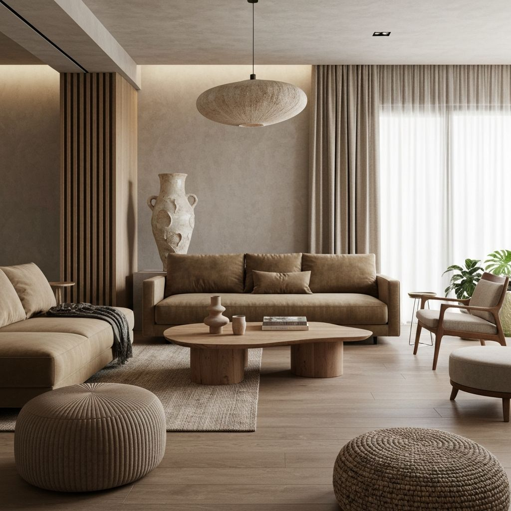 Sala de estar elegante con estilo marrón