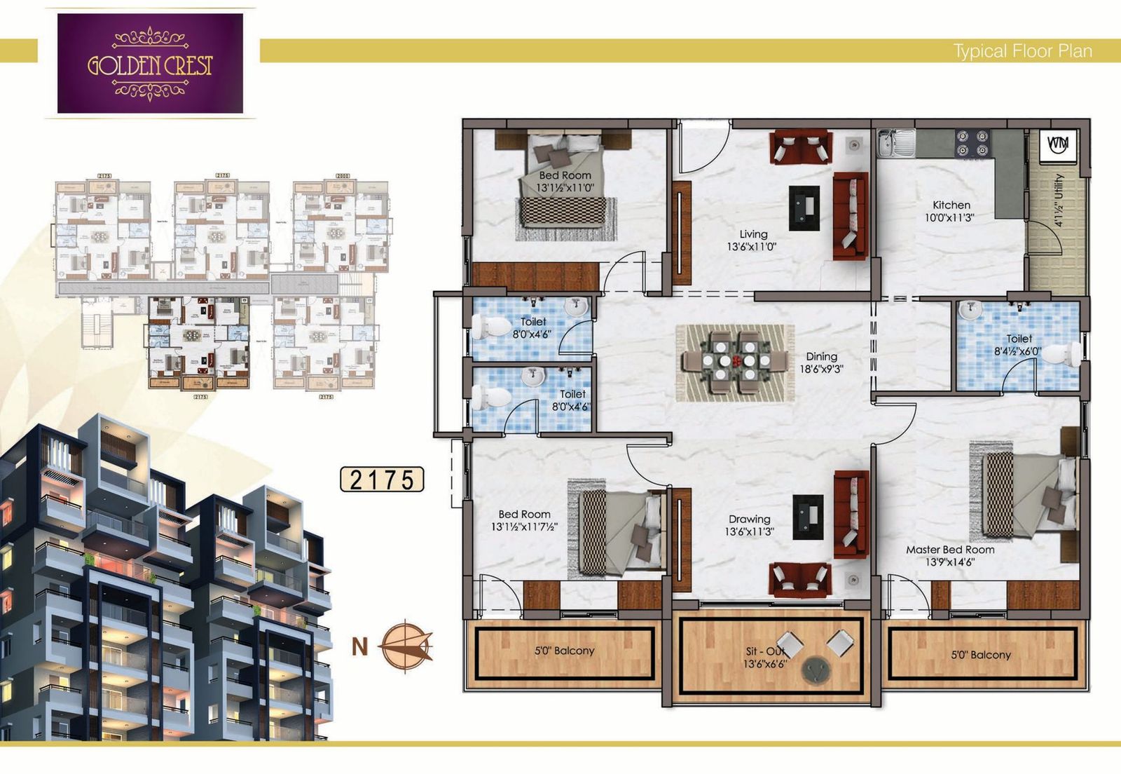 Golden Crest Residences — 3 BHK — 2,175 sq.ft (Variant)