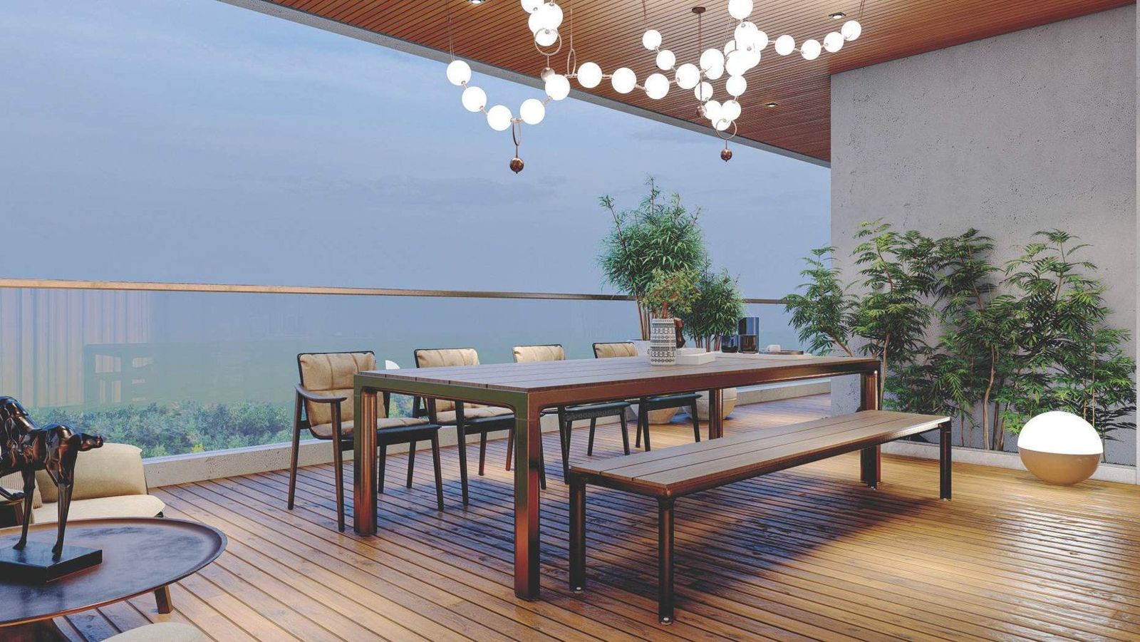 Terrace dining with skyline views