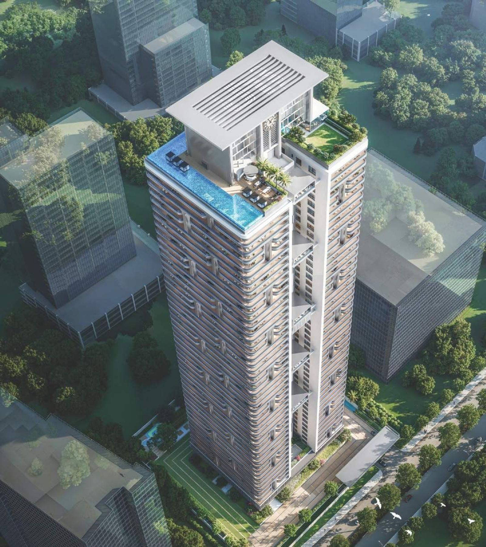 Aerial drone view of the residential tower