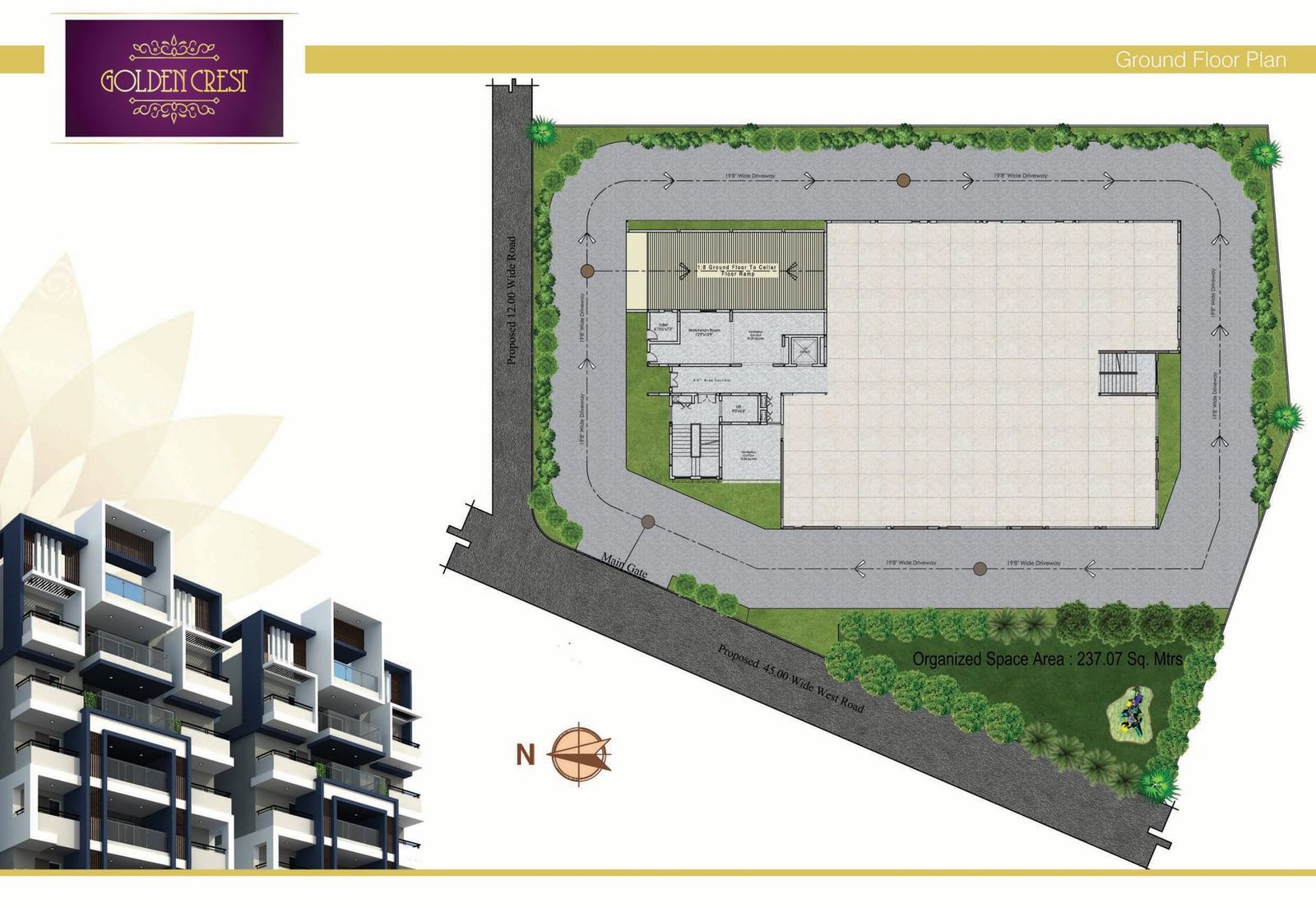 Ground floor plan with landscaped open space