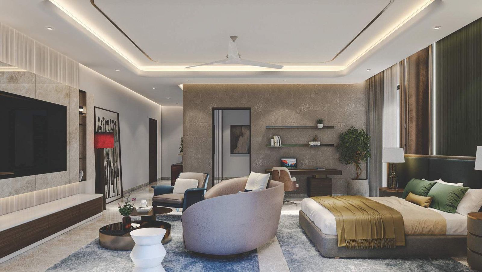 Grand master suite with panoramic glazing