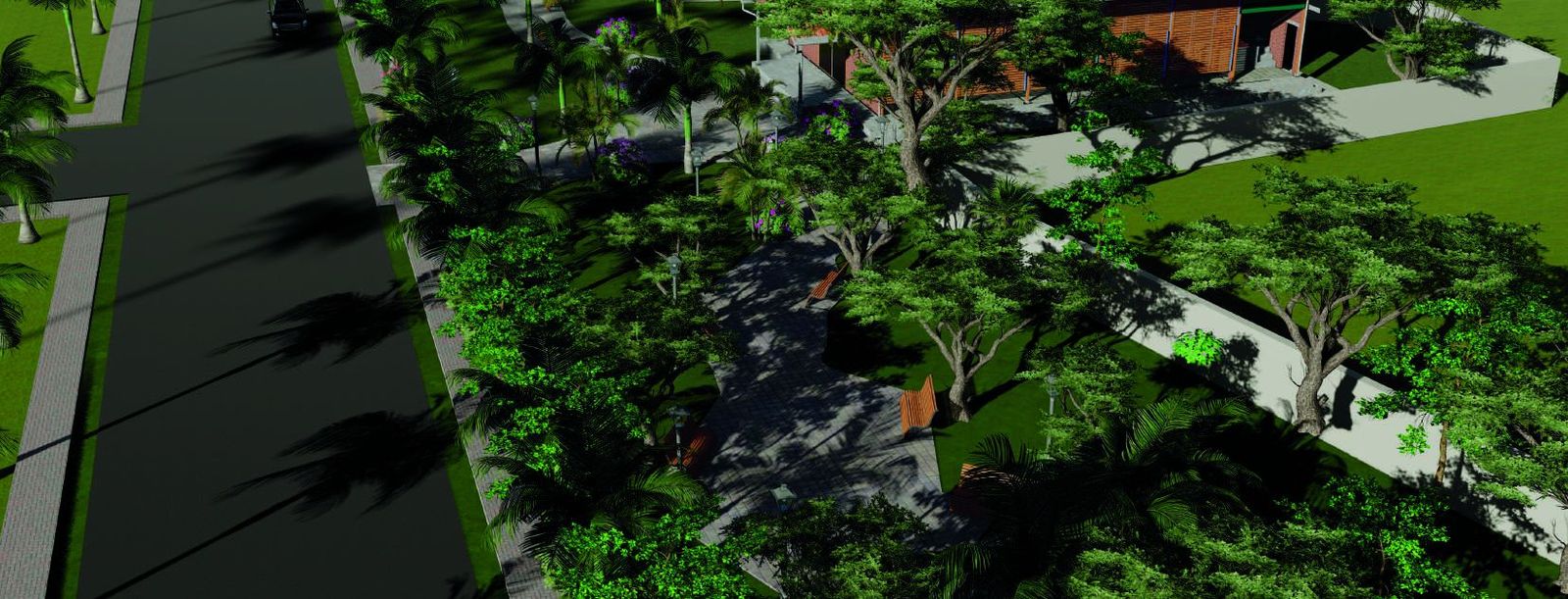 Tree-lined internal walkway