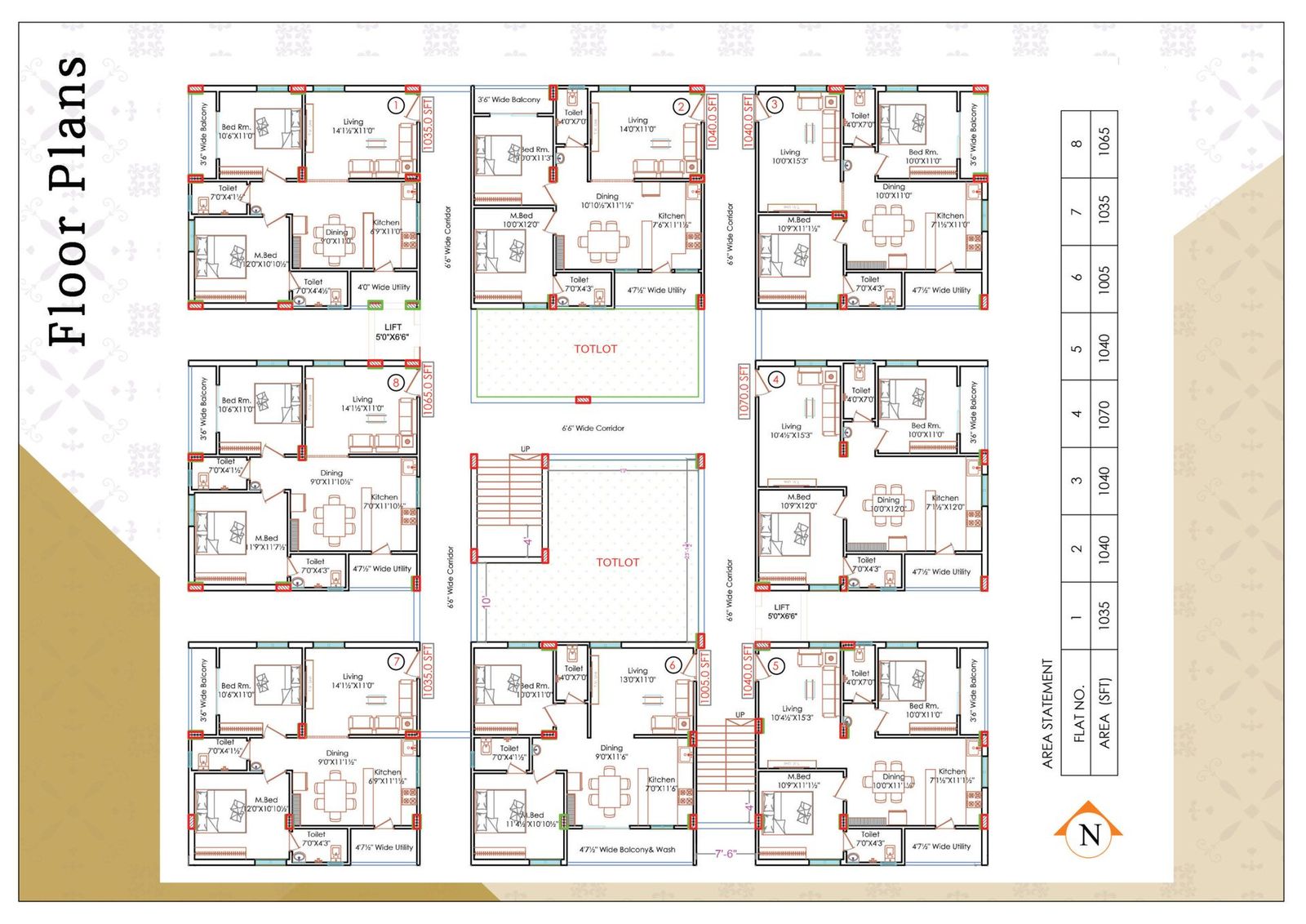 Typical floor plan with eight flats