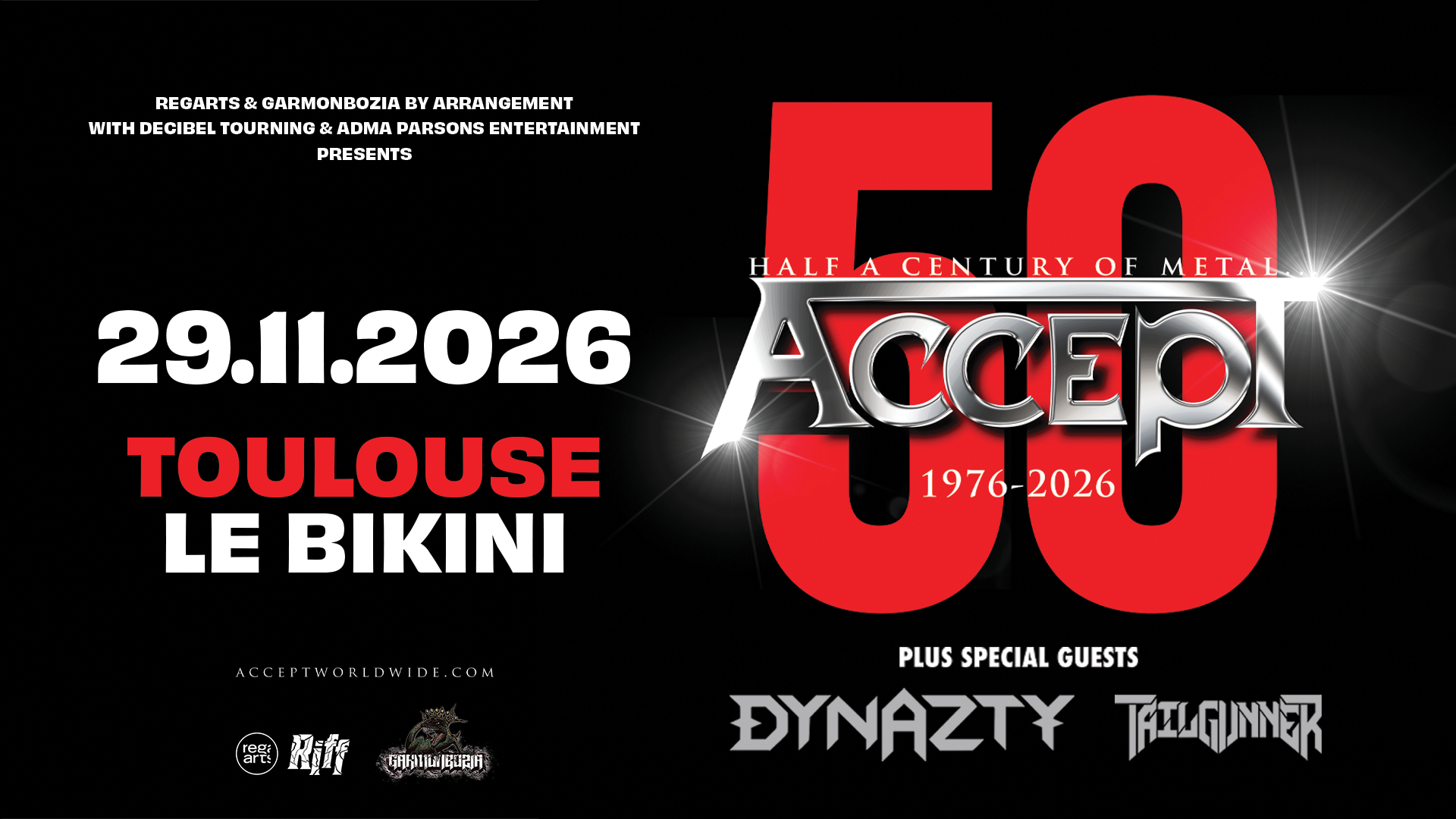 ACCEPT "50th Anniversary Tour" + DYNAZTY + TAILGUNNER