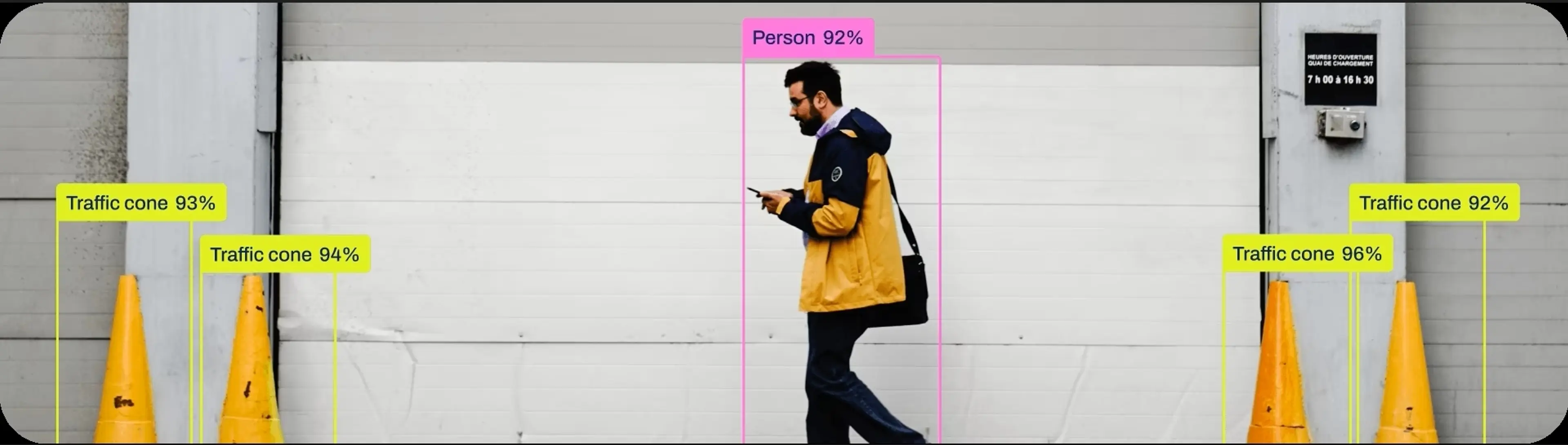 Image showing object detection of traffic cones and a person