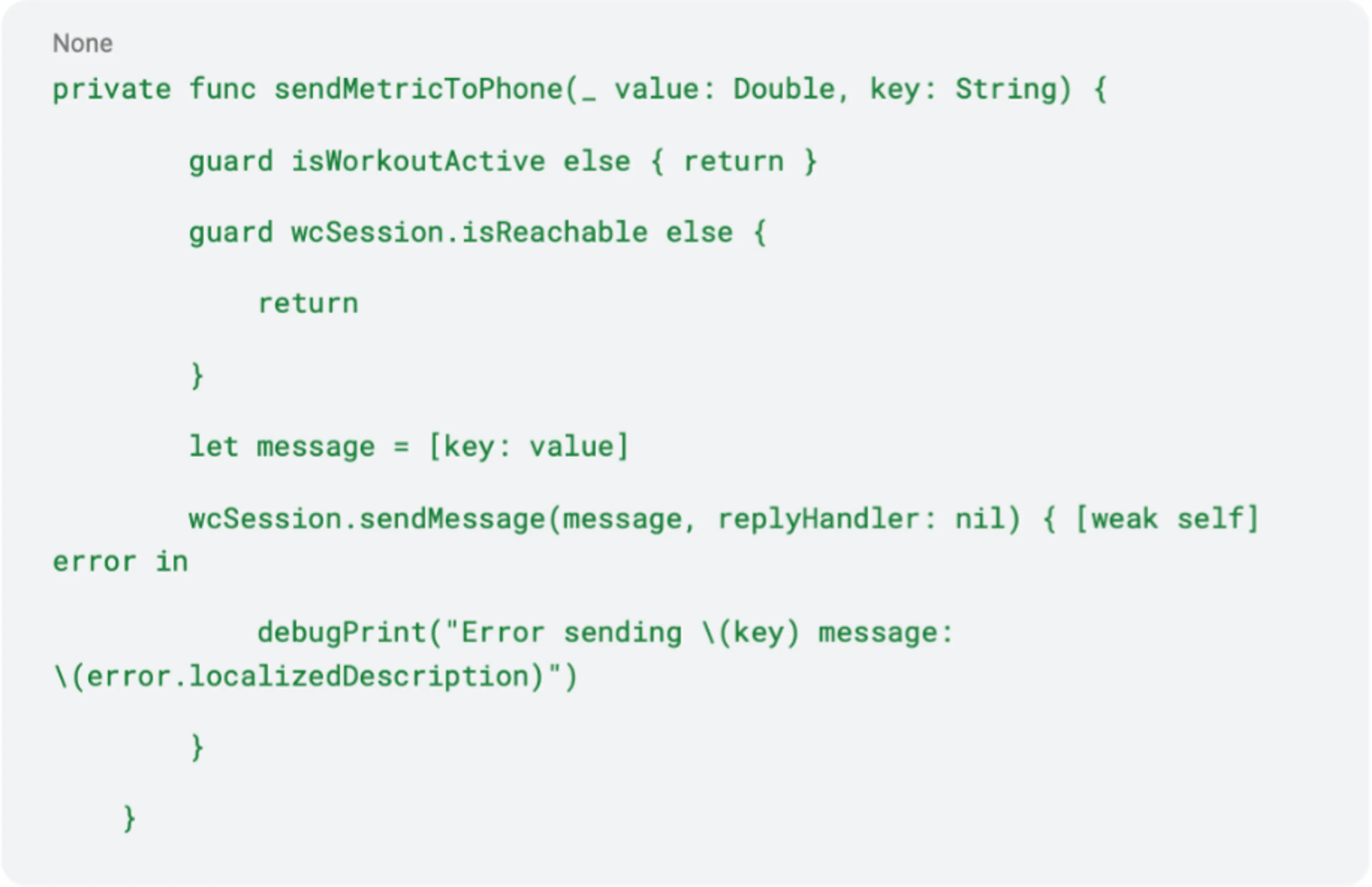 swift code example for sendMetricToPhone function