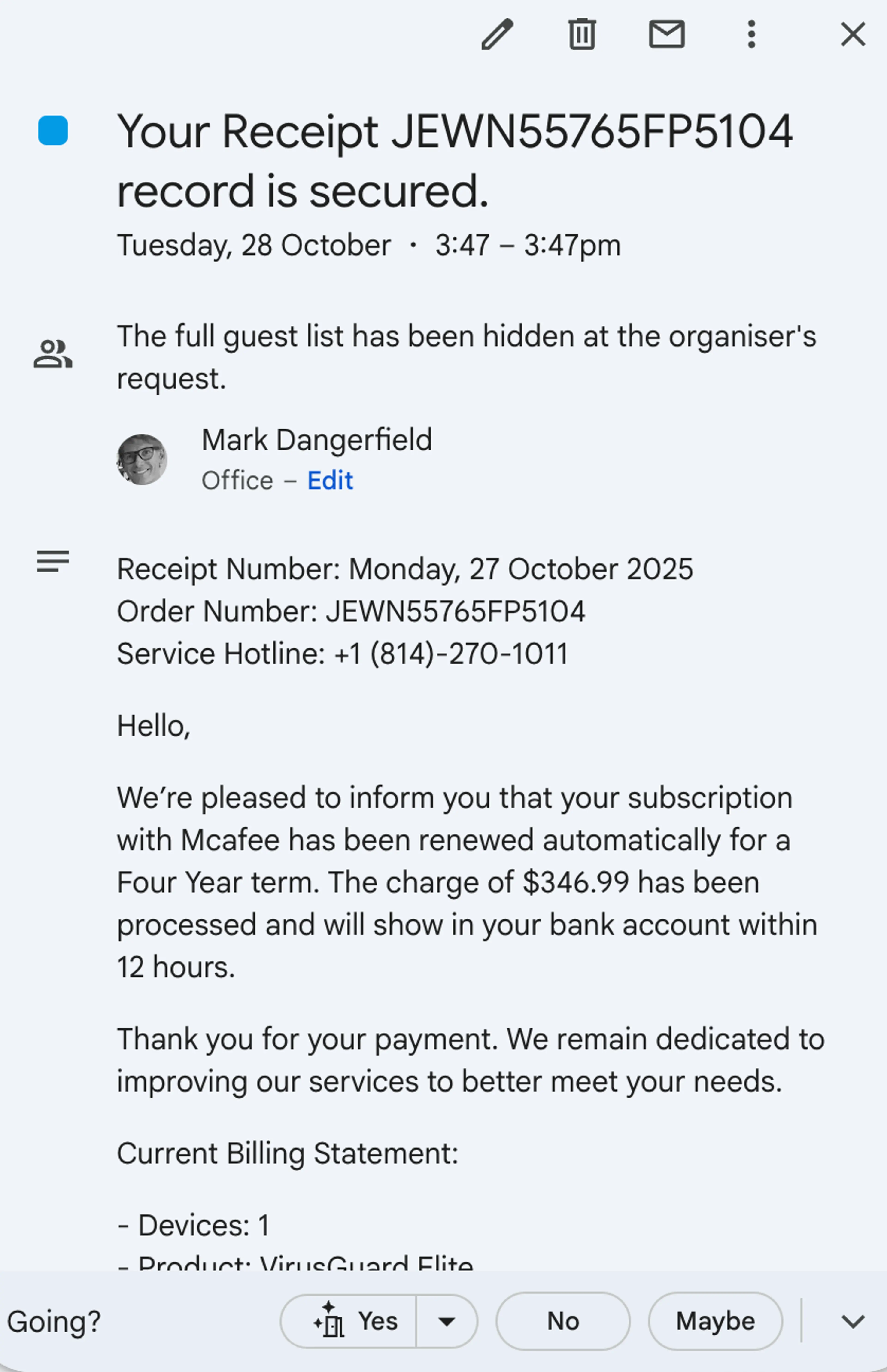 Scammer Meeting Invite McAfee