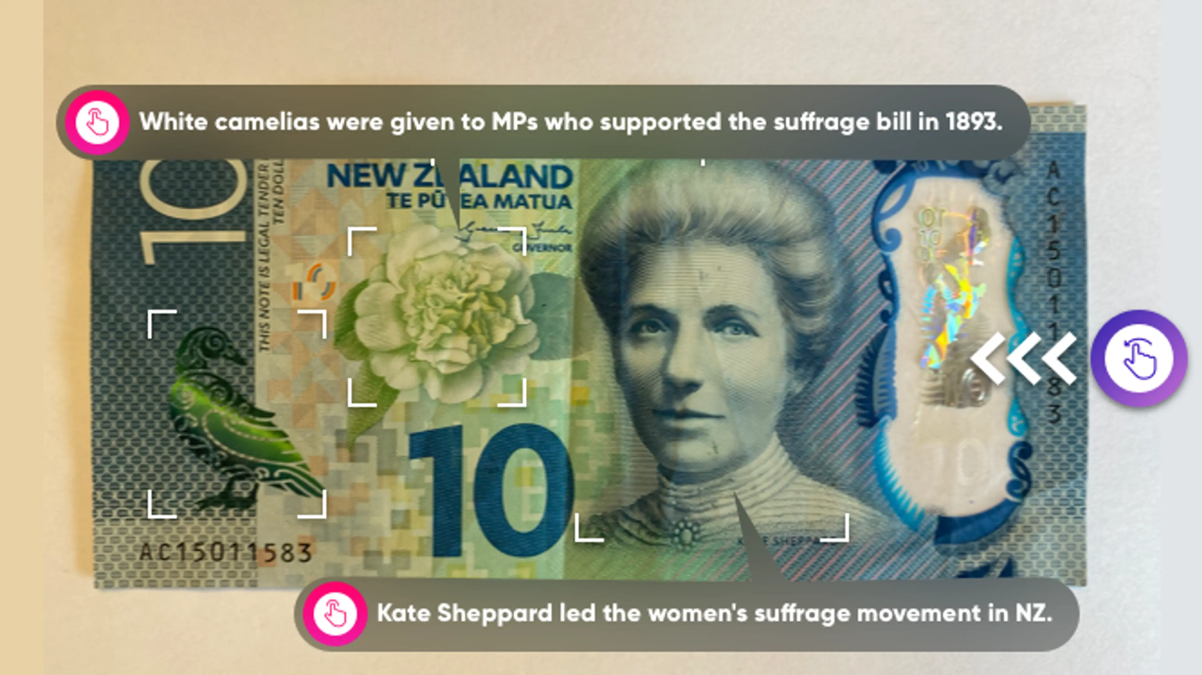 Using AR for the NZ $10 note