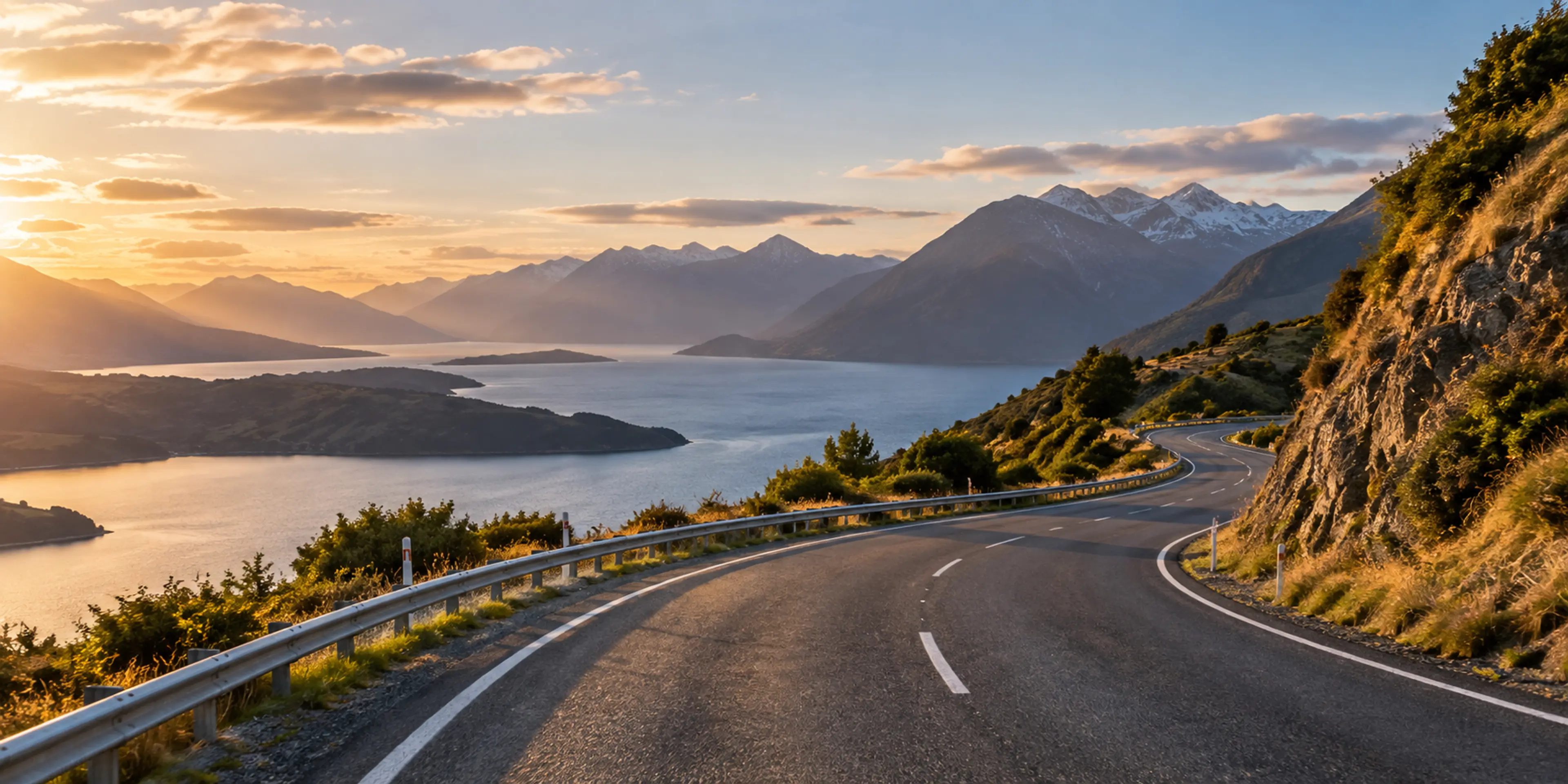 A road along the ocean at sunset