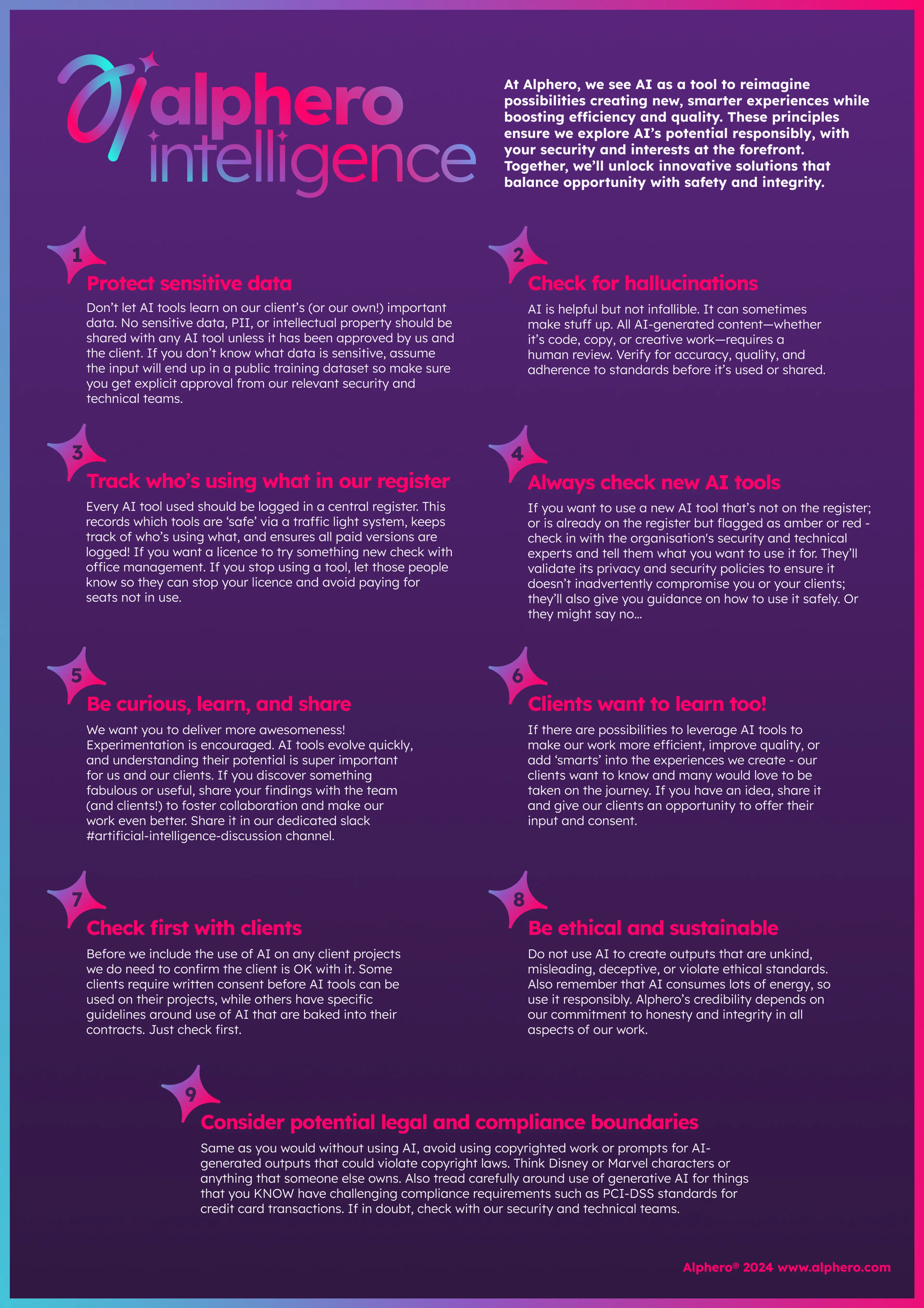 An outline of Alphero's 9 principles for AI use