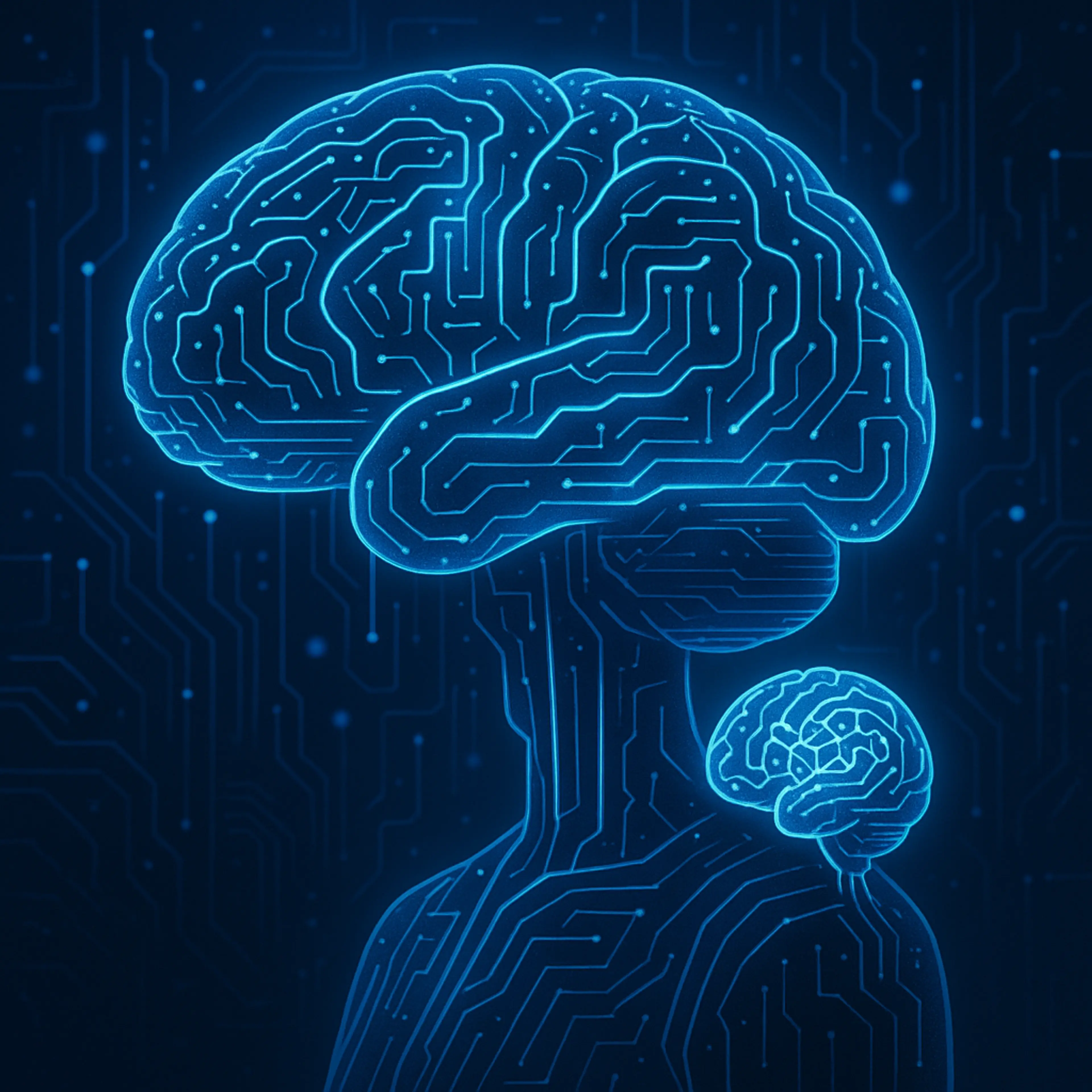 A futuristic image of a human brain with an AI sidekick