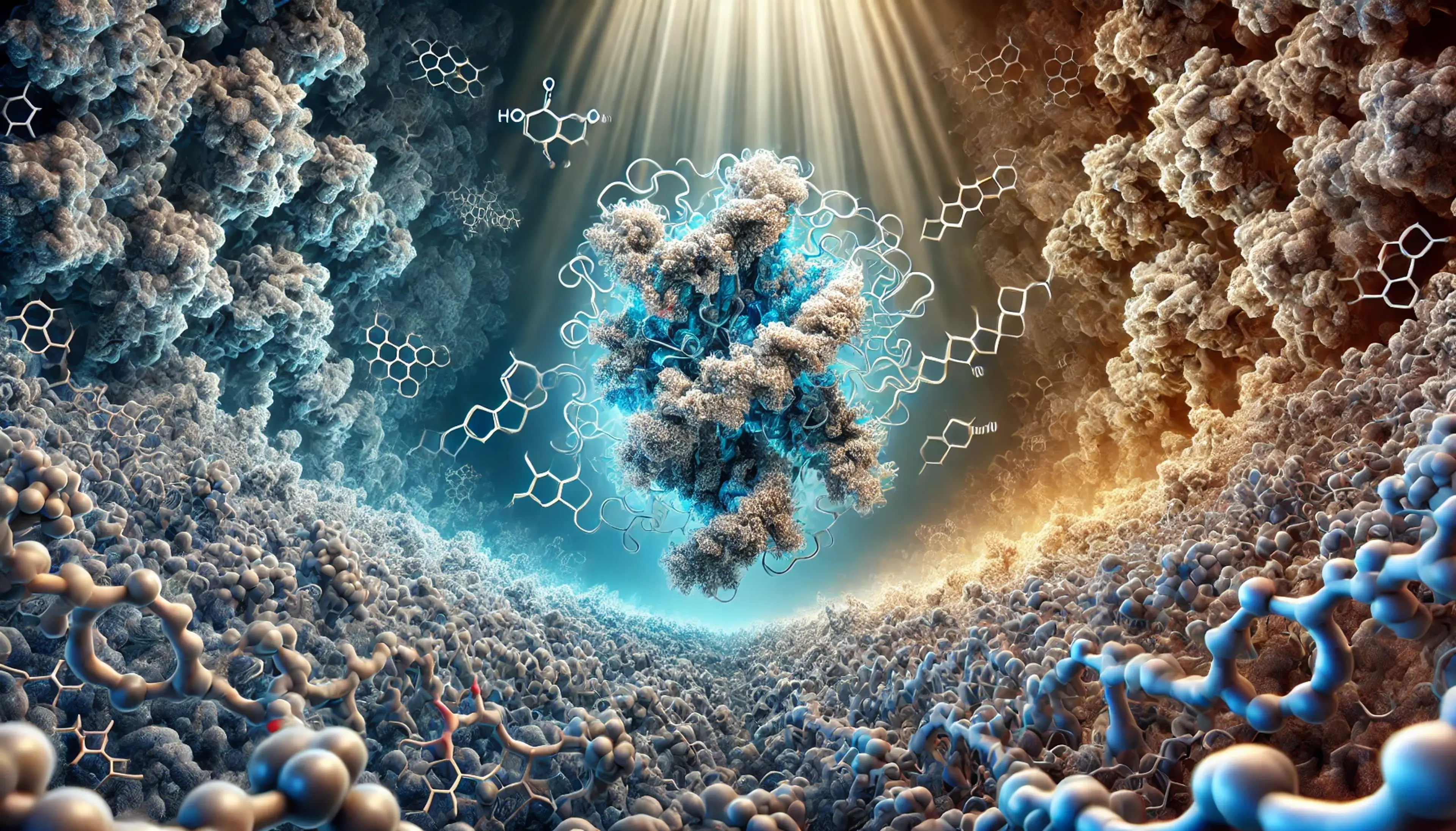 An illustration of AI attempting to solve the protein solving problem