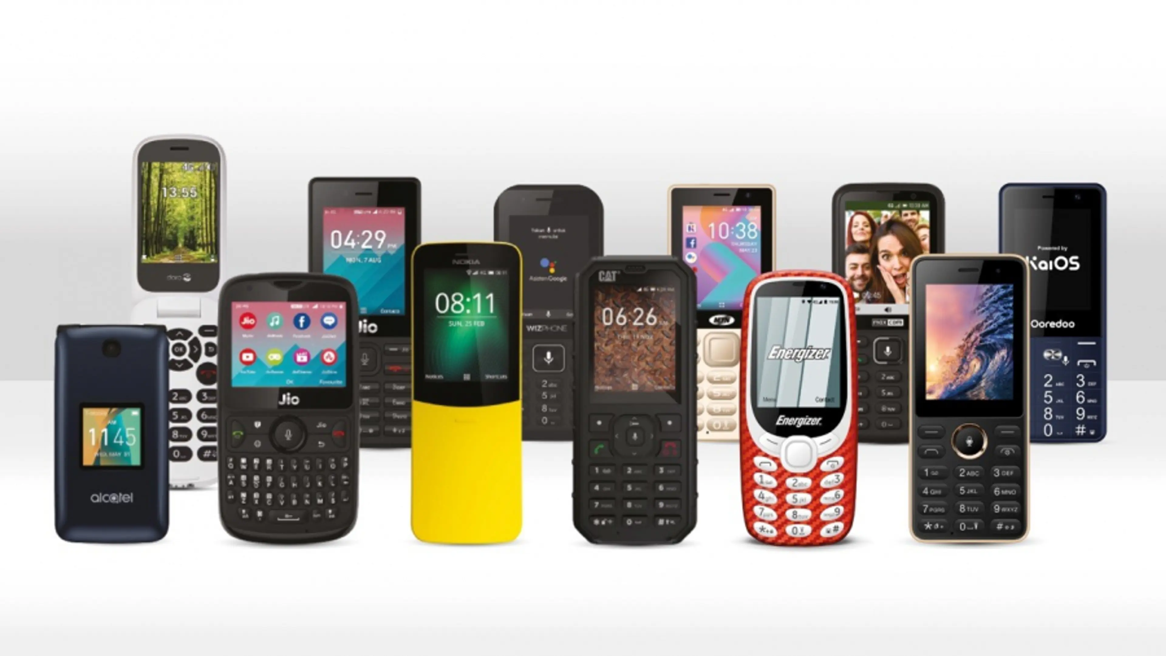 A collection of 12 low-spec mobile phones