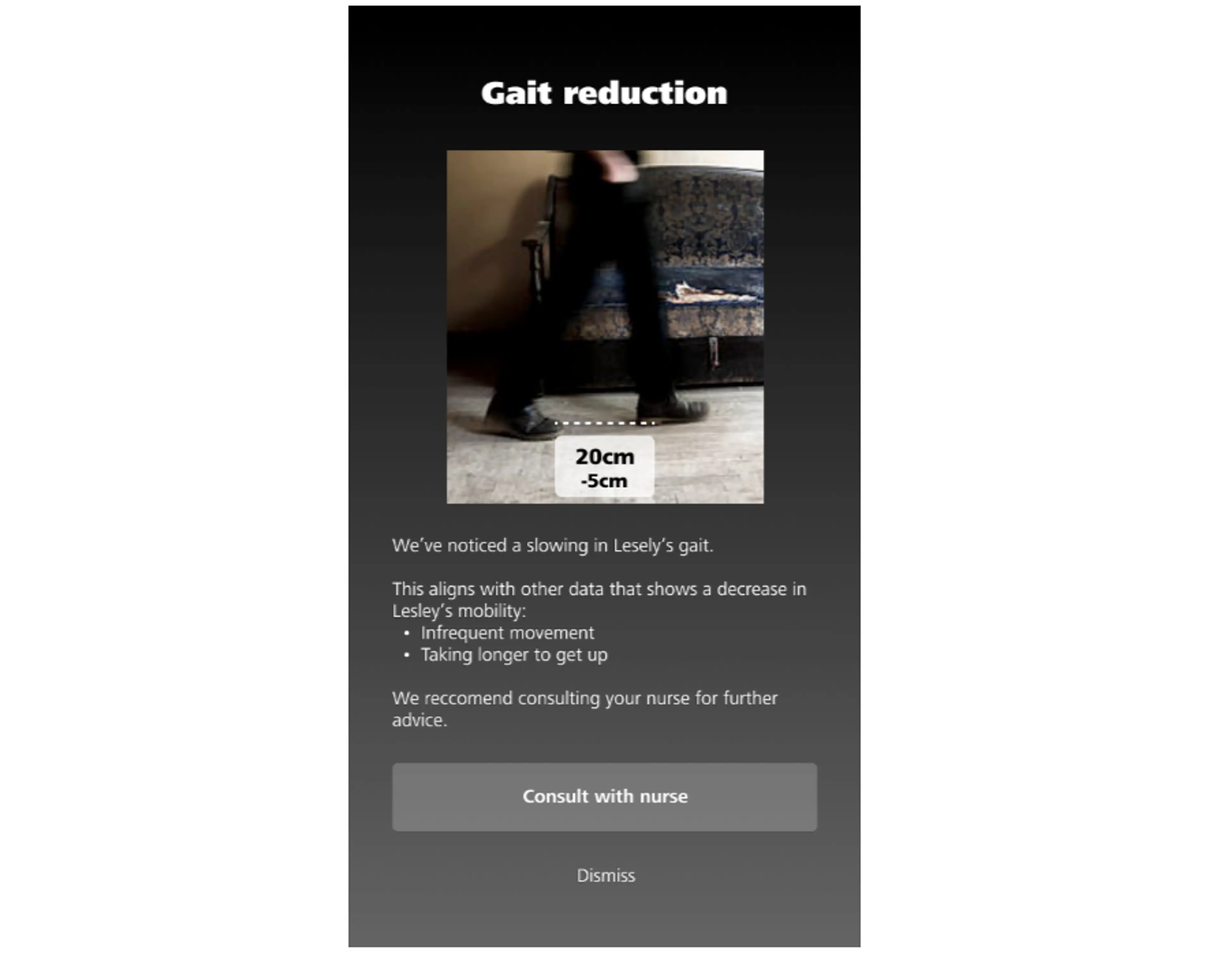A notification could let family or a carer know of significant changes