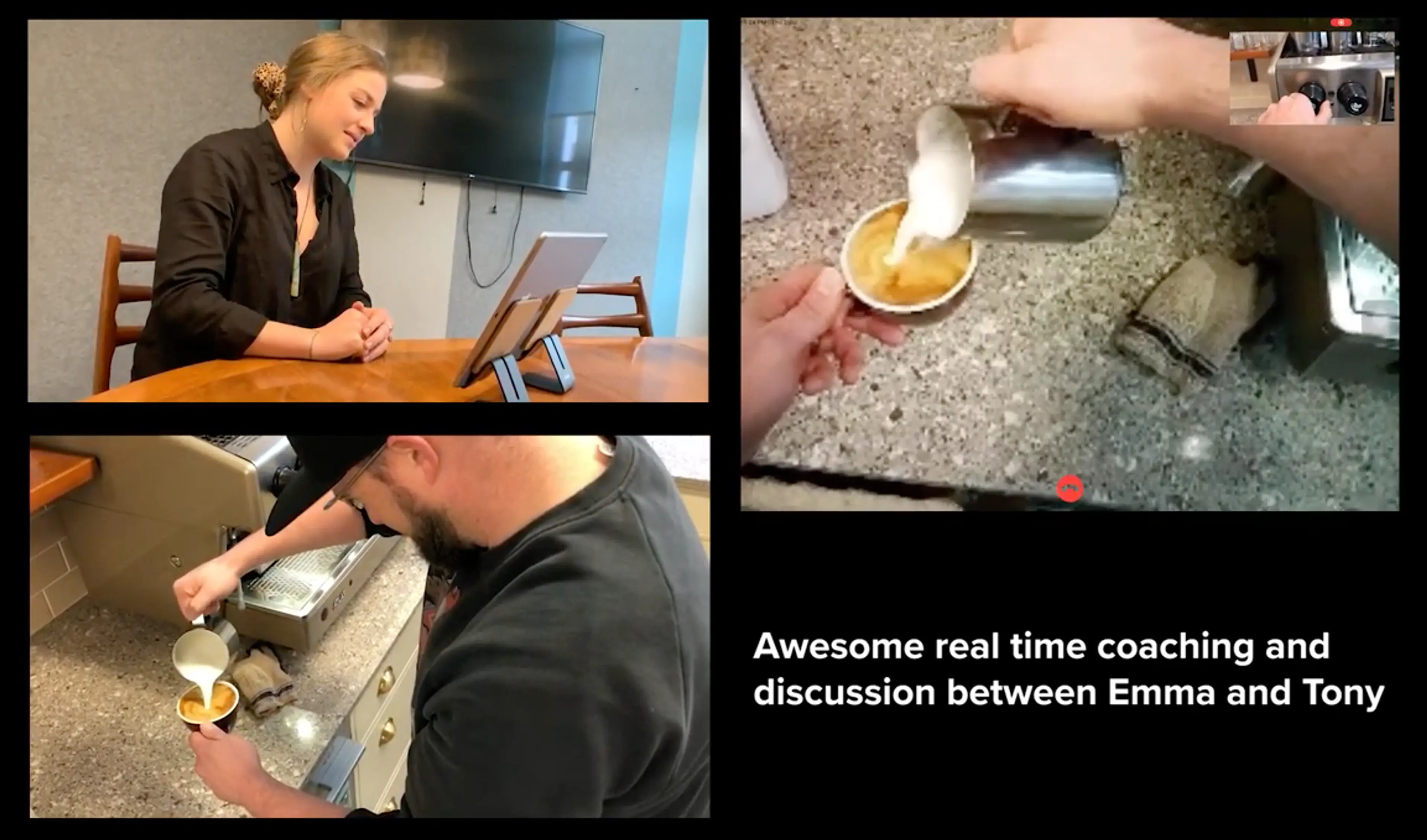 Real time coaching of a person teaching another how to make a coffee via Google Glass
