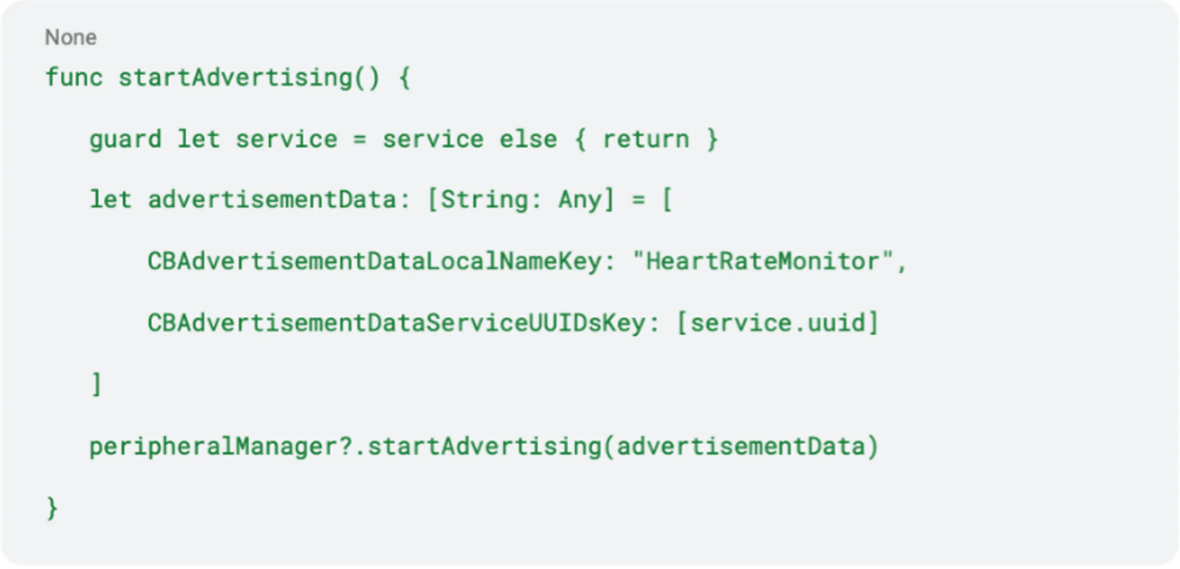 swift example code for startAdvertising function