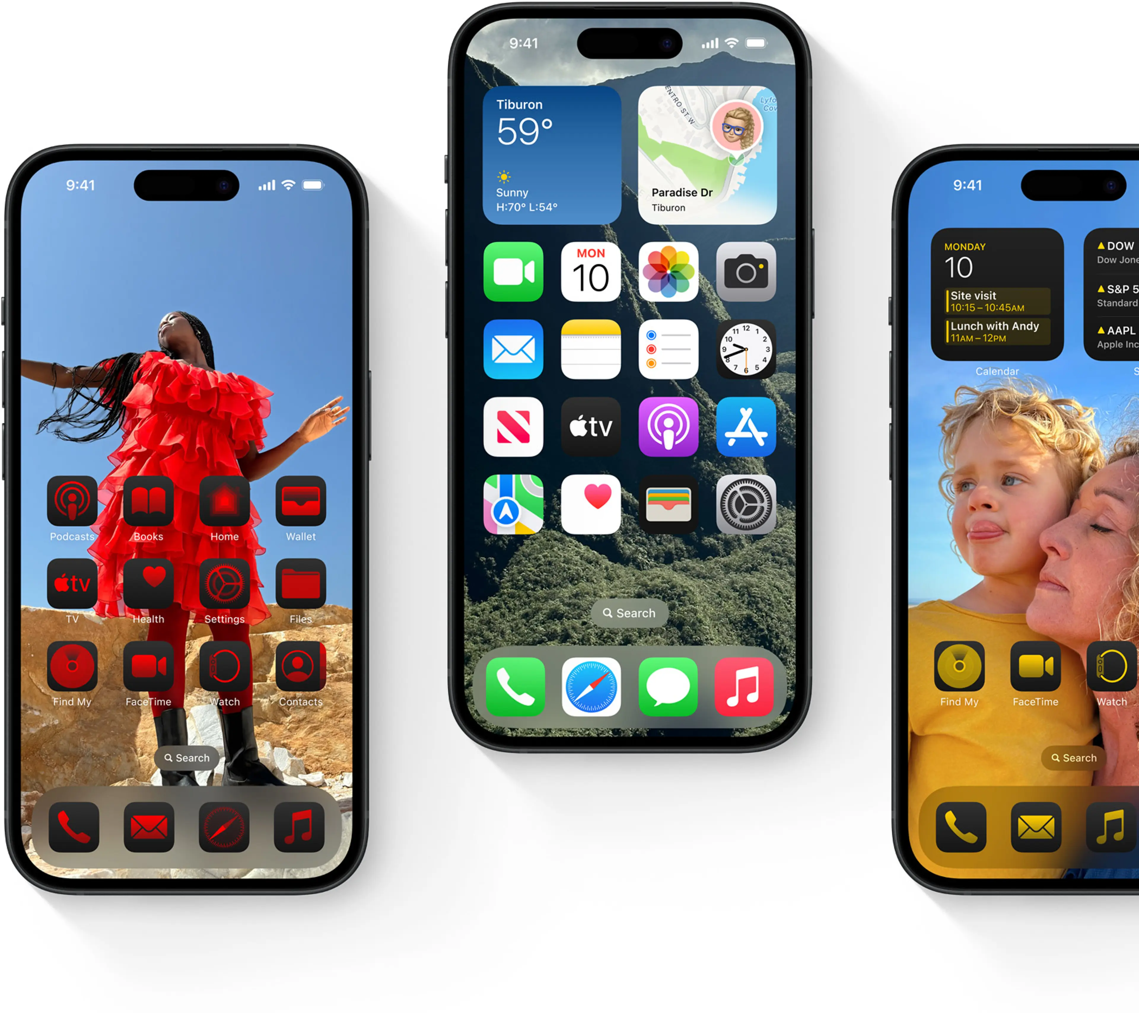Three Apple mobile phones home screens