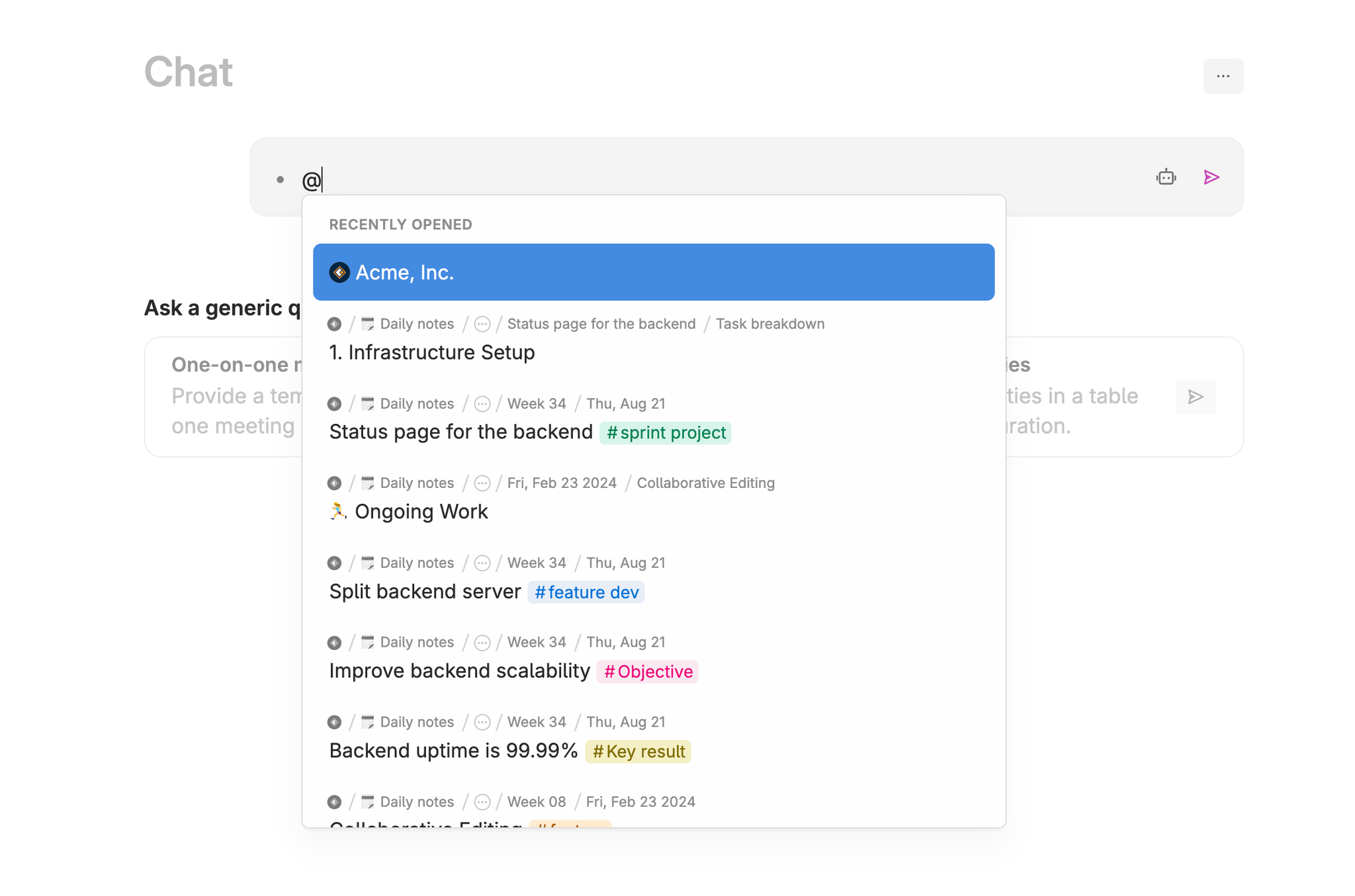 Include your notes as context by typing @