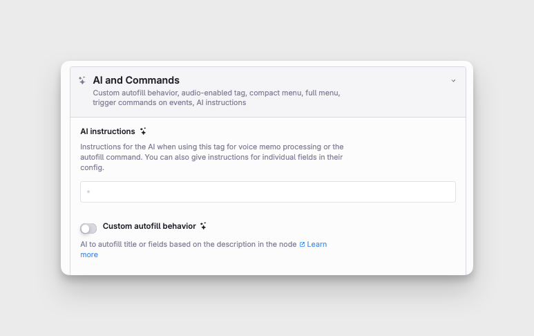 Field for adding AI instructions in Tana