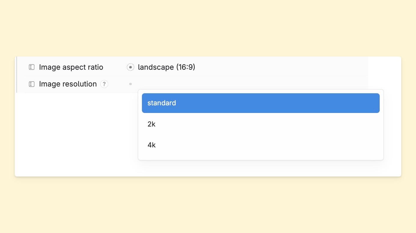 Select between 1K, 2K and 4K resolution when generating images with Gemini 3 Pro in Tana