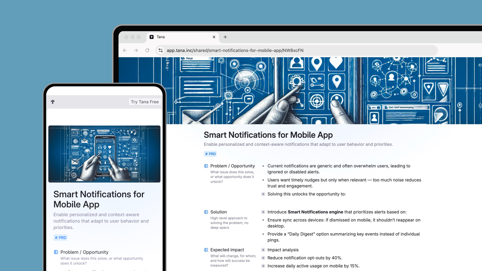 Tana publish lets you share notes with a public links that works both on mobile and desktop