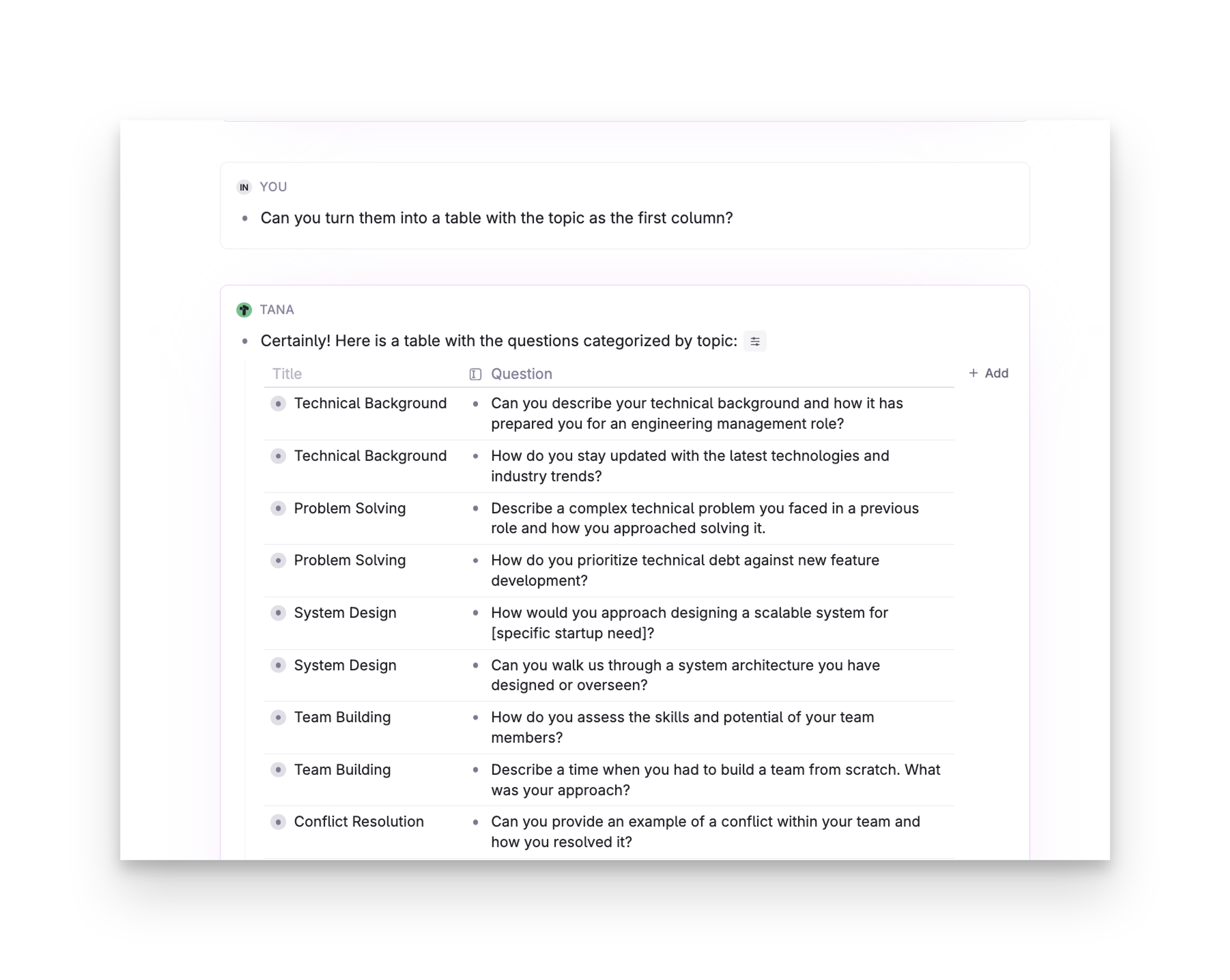 Getting AI responses formatted as table